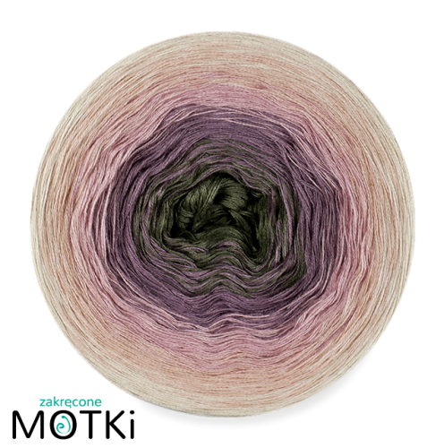 (5)  Włóczka Ombre bawełna/akryl B708a: khaki/ brudny fiolet/ lila/ pąsowy/ pudrowy beż