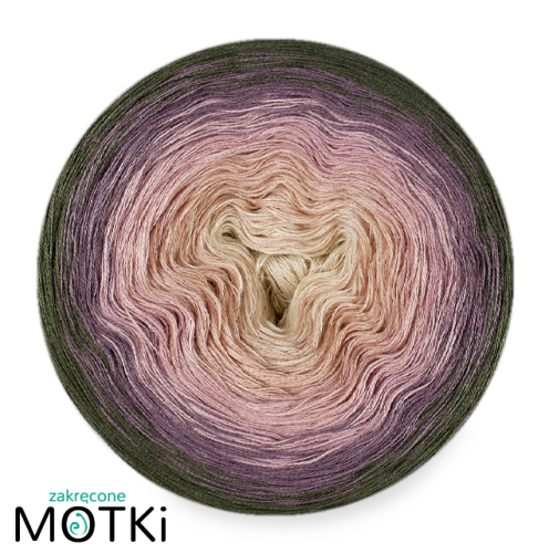 (5)  Włóczka Ombre bawełna/akryl B708: pudrowy beż/ pąsowy/ lila/ brudny fiolet/ khaki