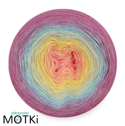 (6)  Włóczka Ombre bawełna/akryl B710: Jasny róż/ jasny żółty/ jasna pistacja/ jasny błękit/ jasny fiolet/ wrzos