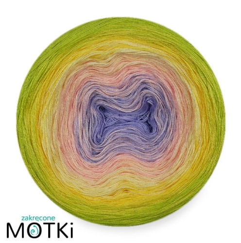 (5)  Włóczka Ombre bawełna/akryl B713a: krokus/ jasny róż/ jasny żółty/ słoneczny żółty/ kiwi