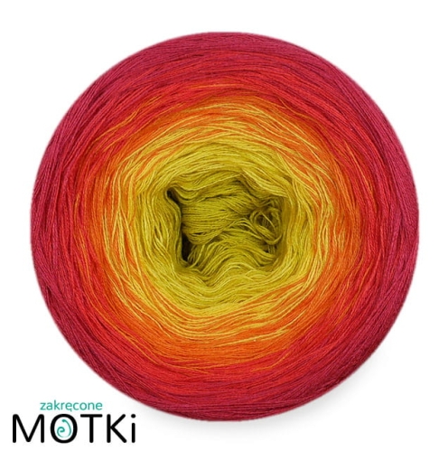 (5)  Włóczka Ombre bawełna/akryl B716: limetka/ słoneczny żółty/ mango/ koral/ piwonia