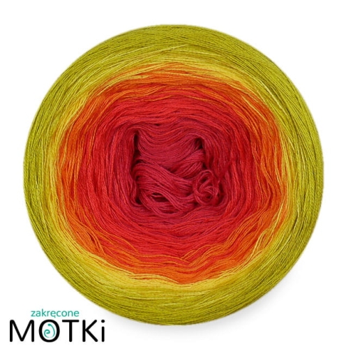 (5)  Włóczka Ombre bawełna/akryl B716a: piwonia/ koral/ mango/ słoneczny żółty/ limetka