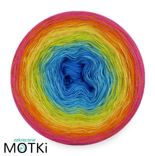 (6)  Włóczka Ombre bawełna/akryl B718: lapis/ cyjan/ kiwi/ intensywny żółty/ mandarynka/ jasna fuksja