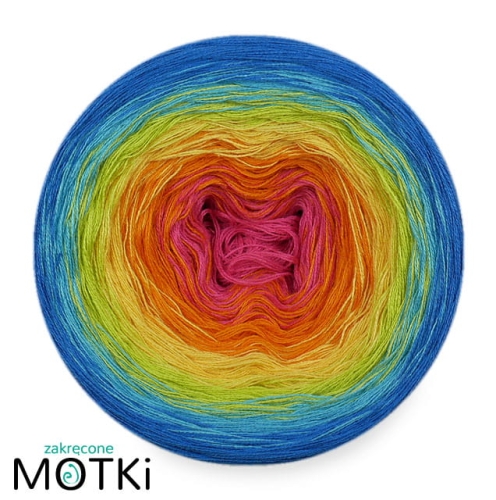 (6)  Włóczka Ombre bawełna/akryl B718a: jasna fuksja/ mandarynka/ intensywny żółty/ kiwi/ cyjan/ lapis