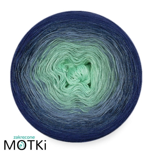 (5)  Włóczka Ombre bawełna/akryl B721: pistacja/ patyna/ niebieski/ indygo/ ciemny niebieski
