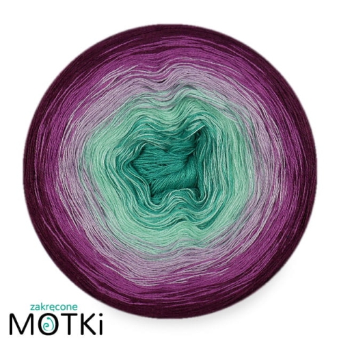 (5)  Włóczka Ombre bawełna/akryl B724: opal/ pistacja/ jasny fiolet/ oleander/ ciemna jeżyna