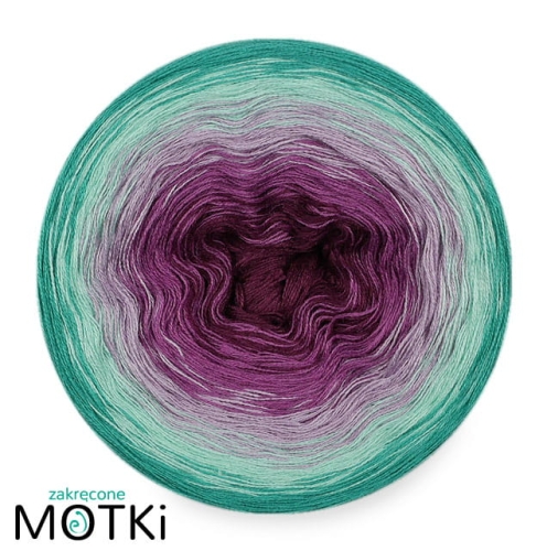 (5)  Włóczka Ombre bawełna/akryl B724a: ciemna jeżyna/ oleander/ jasny fiolet/ pistacja/ opal