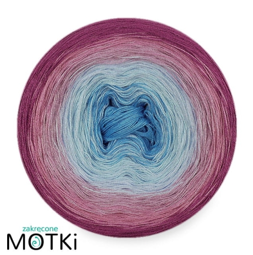 (6)  Włóczka Ombre bawełna/akryl B725: cyjan/ jasny błękit/ jasny niebieski/ jasny fiolet/ wrzos/ oleander