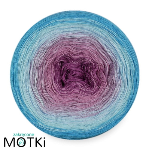 (6)  Włóczka Ombre bawełna/akryl B725a: oleander/ wrzos/ jasny fiolet/ jasny niebieski/ jasny błękit/ cyjan