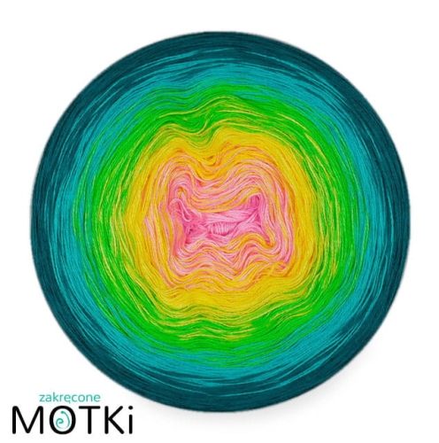 (5)  Włóczka Ombre bawełna/akryl B757: landrynkowy róż/ słoneczny żółty/ zielone jabłuszko/ grynszpan/ navy