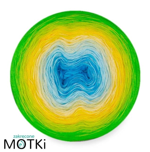 (6)  Włóczka Ombre bawełna/akryl B760a: cyjan/ jasny błękit/ jasny żółty/ słoneczny żółty/ neonowa zieleń/ zielone jabłuszko