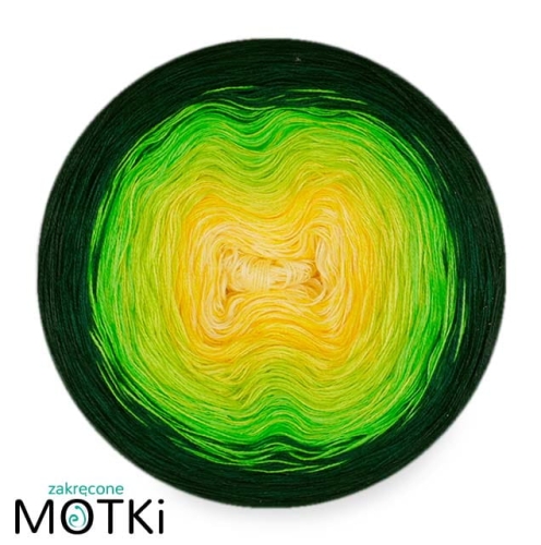 (6)  Włóczka Ombre bawełna/akryl B761: jasny żółty/ słoneczny żółty/ neonowa zieleń/ zielone jabłuszko/ butelkowa zieleń/ ciemna butelka