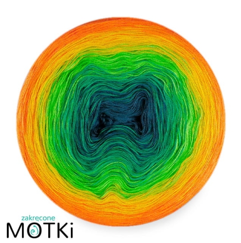 (5)  Włóczka Ombre bawełna/akryl B765a: petrol/ absynt/ zielone jabłuszko/ żółty/ mango