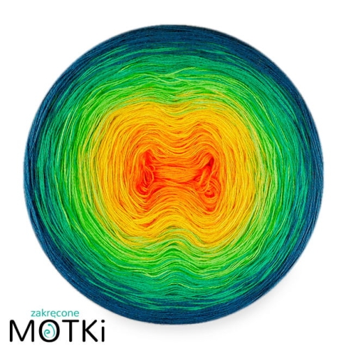 (5)  Włóczka Ombre bawełna/akryl B765: mango/ żółty/ zielone jabłuszko/ absynt/ petrol