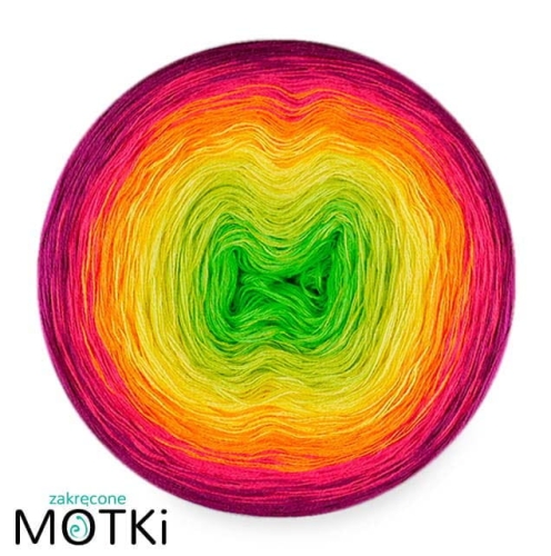 (6)  Włóczka Ombre bawełna/akryl B769: zielone jabłuszko/ kiwi/ słoneczny żółty/ mango/ piwonia/ jeżyna