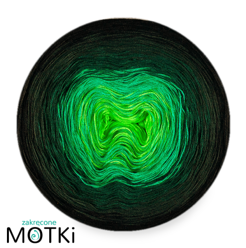 (5)  Włóczka Ombre bawełna/akryl B771: zielone jabłuszko/ absynt/ butelkowa zieleń/ ciemna butelka/ czarny