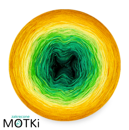 (6) Włóczka Ombre bawełna/akryl B775: butelkowa zieleń/ absynt/ zielone jabłuszko/ słoneczny żółty/ kurkuma/ curry