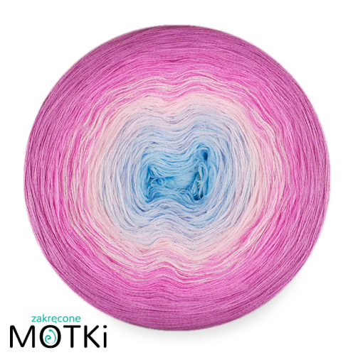 (4)  Włóczka Ombre Bawełna Zero Waste - Z100: jasny niebieski/ jasny róż/ róż/ wrzos