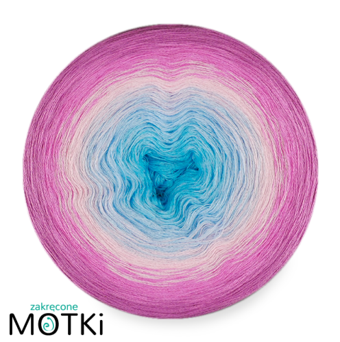 (5)  Włóczka Ombre Bawełna Zero Waste - Z111: błękit/ jasny niebieski/ jasny róż/ róż/ wrzos
