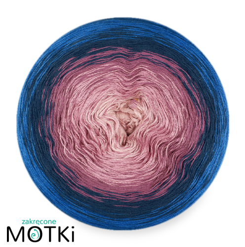 (5)  Włóczka Ombre Bawełna Zero Waste - Z112a: brudny róż/ ciemna lila/ brudny fiolet/ ciemny niebieski/ niebieski