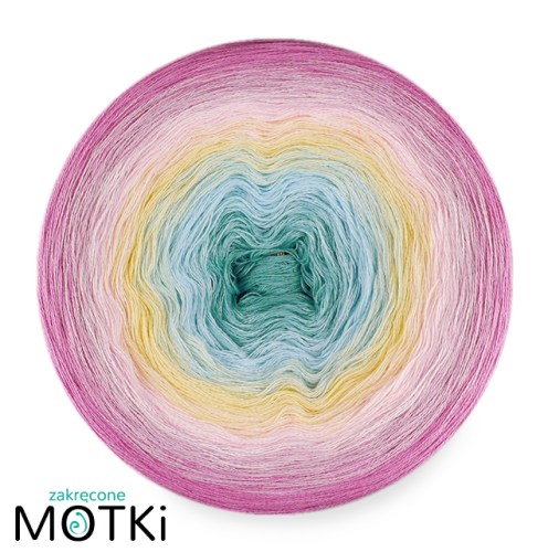 (6)  Włóczka Ombre Bawełna Zero Waste - Z113: patyna/ jasny niebieski/ jasny żółty/ jasny róż/jasny fiolet/ wrzos