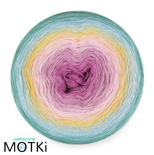 (6)  Włóczka Ombre Bawełna Zero Waste - Z113a: wrzos/ jasny fiolet/ jasny róż/ jasny żółty/ jasny niebieski/ patyna