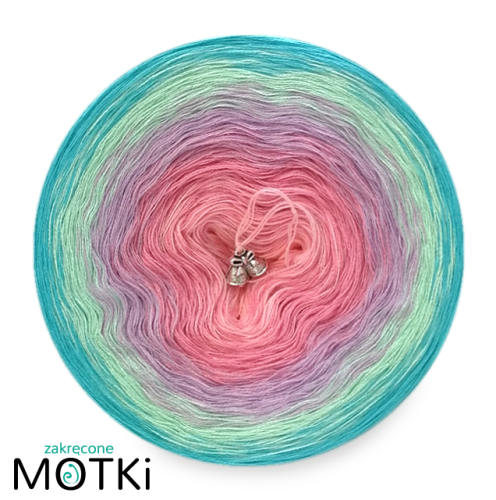 (5) Włóczka Ombre bawełna/akryl B179: jasny róż/ róż/ jasny fiolet/ pistacja/ turkus