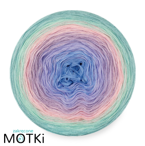 (6)  Włóczka Ombre bawełna/akryl B777: błękit/ krokus/ jasny fiolet/ jasny róż/ jasna pistacja/ patyna