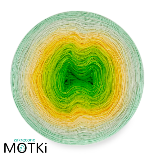 (6)  Włóczka Ombre bawełna/akryl B783: zielone jabłuszko/ neonowa zieleń/ słoneczny żółty/ jasny żółty/ jasna pistacja/ pistacja
