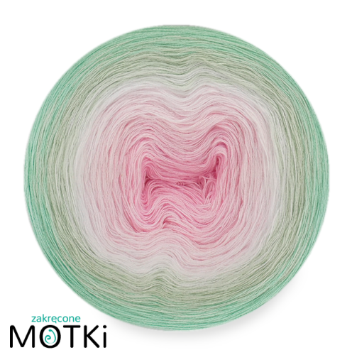 (5)  Włóczka Ombre bawełna/akryl B784: pastelowy róż/ pudrowy róż/ biały/ jasna pistacja/ pistacja