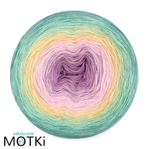 (5)  Włóczka Ombre bawełna/akryl B789: krokus/ jasny róż/ jasny żółty/ pistacja/ patyna
