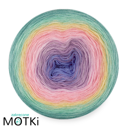 (7)  Włóczka Ombre bawełna/akryl B788: błękit/ krokus/ pudrowy róż/ jasny róż/ jasny żółty/ pistacja/ patyna