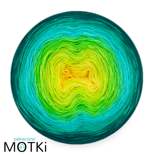 (6)  Włóczka Ombre bawełna/akryl B780: słoneczny żółty/ neonowa zieleń/ zielone jabłuszko/ turkus/ grynszpan/ navy