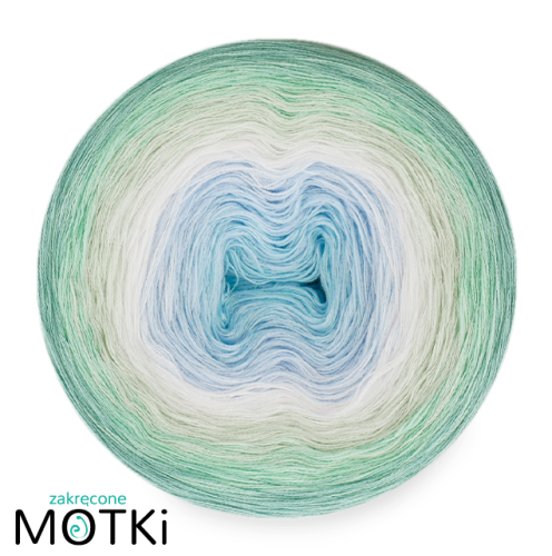 (6)  Włóczka Ombre bawełna/akryl B785: jasny błękit/ jasny niebieski/ biały/ jasna pistacja/ pistacja/ patyna