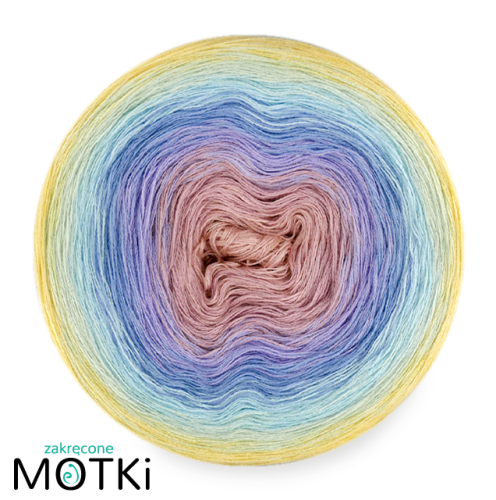 (7)  Włóczka Ombre bawełna/akryl B792: pąsowy/ lila/ krokus/ błękit/ jasny błękit/ jasna pistacja/ jasny żółty