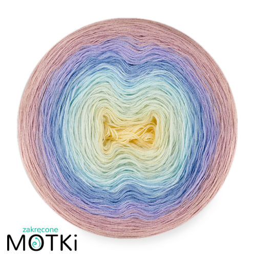 (7)  Włóczka Ombre bawełna/akryl B792a: jasny żółty/ jasna pistacja/ jasny błękit/ błękit/ krokus/ lila/ pąsowy