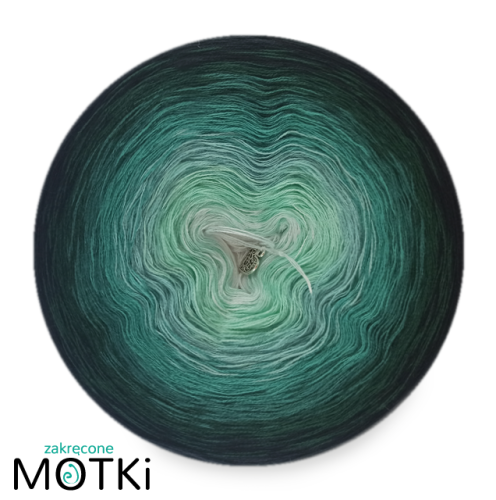 (7) Włóczka Ombre bawełna/akryl B150: biały/ pistacja/ patyna/ morski/ ciemny szmaragd/ butelkowa zieleń/ czarny