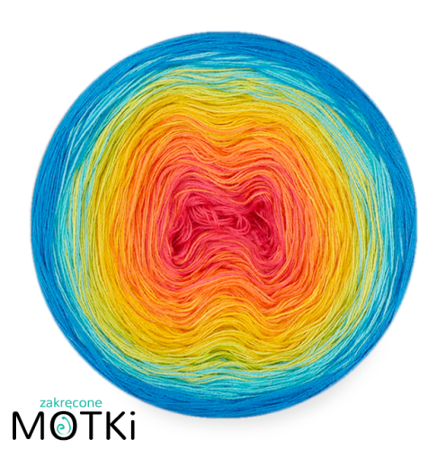 (6)  Włóczka Ombre bawełna/akryl B804a: koral/ mango/ żółty/ kiwi/ turkus/ lazur