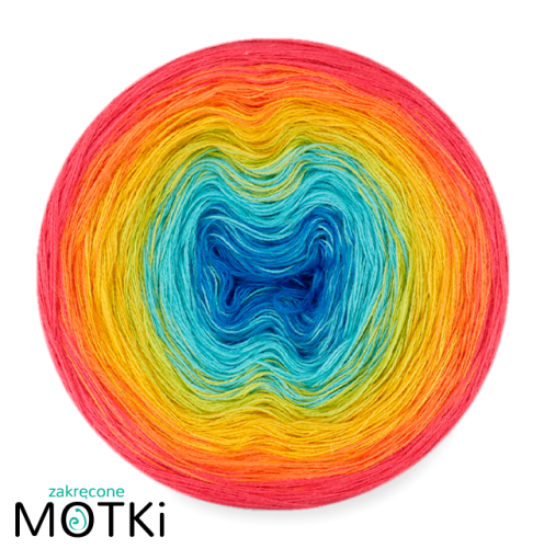 (6)  Włóczka Ombre bawełna/akryl B804: lazur/ turkus/ kiwi/ żółty/ mango/ koral