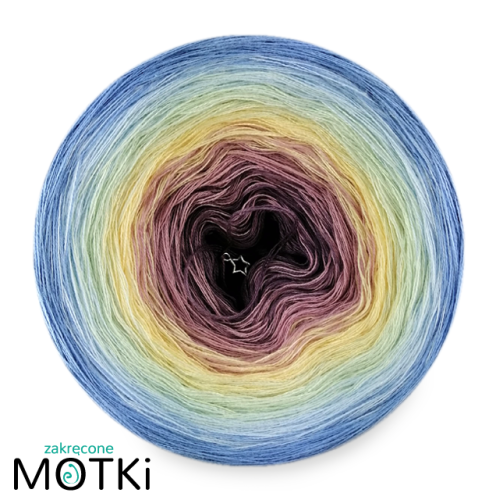 (6) Włóczka Ombre bawełna/akryl B247: brudny fiolet/ lila/ jasny żółty/ jasna pistacja/ jasny niebieski/ błękit