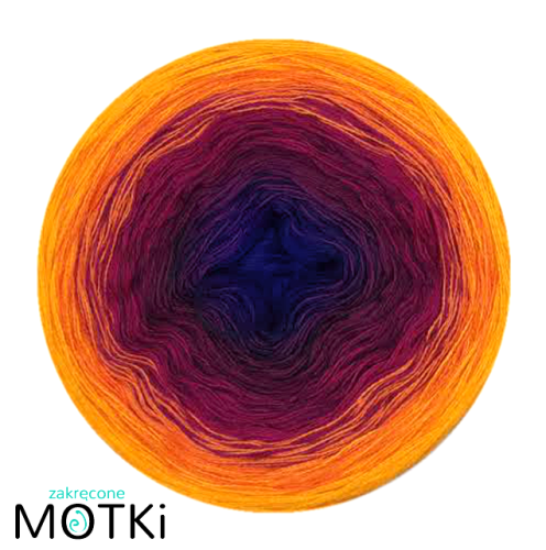 (5)  Włóczka Ombre Bawełna Zero Waste - Z33a: granat/ jeżyna/ fuksja/ pomarańcz/ żółty