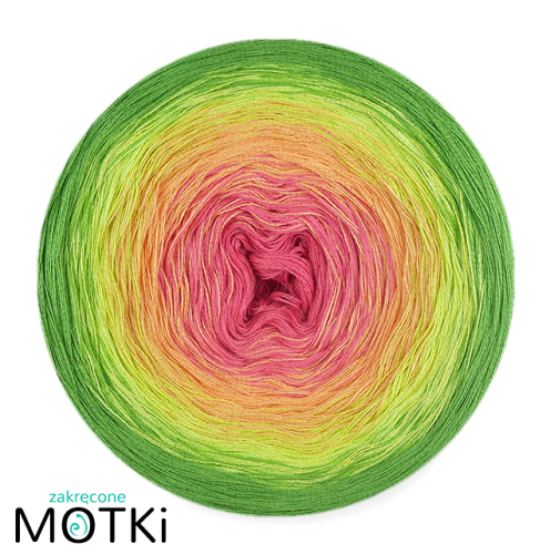 (4)  Włóczka Ombre Bawełna Zero Waste - Z32a: jasna fuksja/ łososiowy róż/ zielone jabłuszko/ zieleń