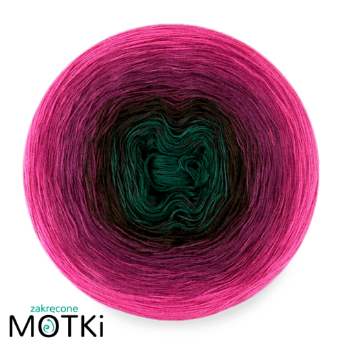 (5) Włóczka Ombre bawełna/akryl B540a: butelkowa zieleń/ czekolada/ ciemna jeżyna/ jeżyna/ fuksja