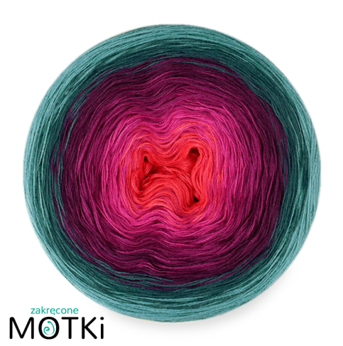 (6) Włóczka Ombre bawełna/akryl B538: koral/ fuksja/ jeżyna/ ciemna jeżyna/ petrol/ jasny petrol