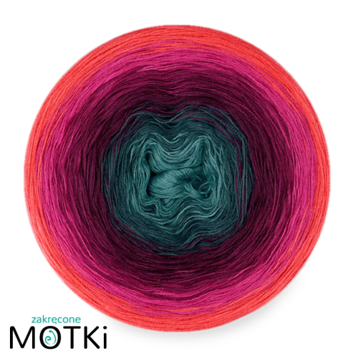 (6) Włóczka Ombre bawełna/akryl B538a: jasny petrol/ petrol/ ciemna jeżyna/ jeżyna/ fuksja/ koral
