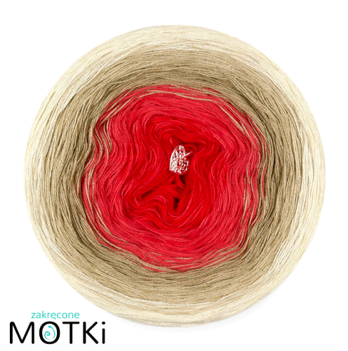 (5) Włóczka Ombre bawełna/akryl B492a: intensywna czerwień/ koral/ ciemny beż/ ciepły beż/ krem