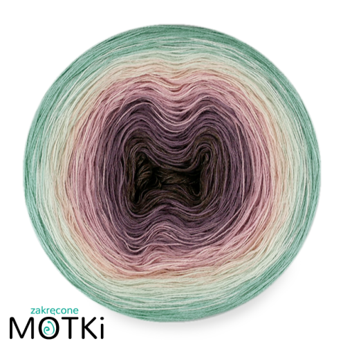 (6)  Włóczka Ombre bawełna/akryl Nugatowa Mgła: zimny brąz melanż/ brudny fiolet/ lila/ pąsowy/ jasna pistacja/ patyna