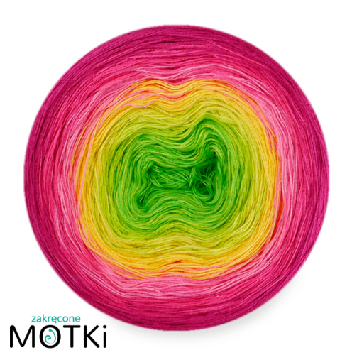 (6)  Włóczka Ombre bawełna/akryl B806a: zielone jabłuszko/ neonowa zieleń/ słoneczny żółty/ magneta/ jasna fuksja/ fuksja