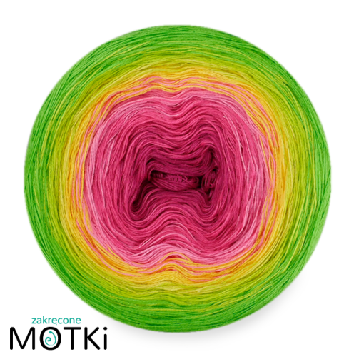 (6)  Włóczka Ombre bawełna/akryl B806: fuksja/ jasna fuksja/ magneta/ słoneczny żółty/ neonowa zieleń/ zielone jabłuszko