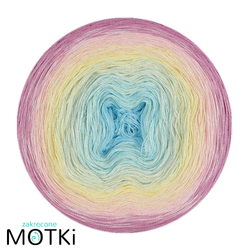 (5)  Włóczka Ombre bawełna/akryl B651: jasny błękit/ jasna pistacja/ jasny żółty/ jasny róż/ wrzos